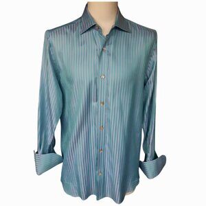 Ted Baker London French Cuff SZ15.5 Men's Striped Button Up Shirt Green & Mauve